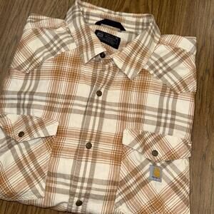 Carhartt Shirt Mens 3XL Plaid Relaxed Fit Long Sleeve Sleeve Workwear  Brown